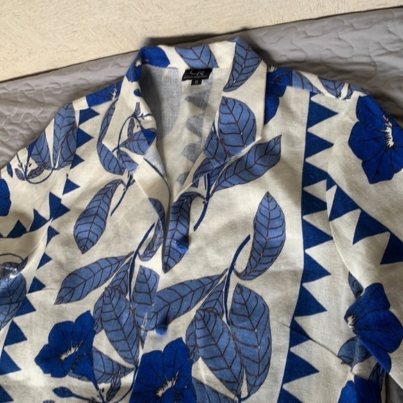CONNIE ROBERSON LINEN FLORAL PRINT BUTTON blazer size S blue white - Picture 2 of 11